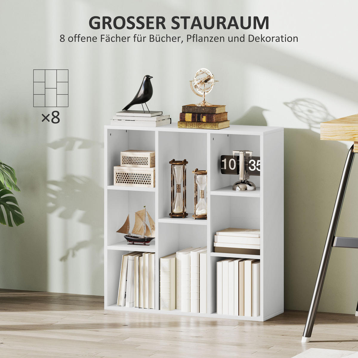 BÜCHERREGAL, Standregal mit 8 Ebenen, Aufbewahrungsregal, für Wohnzimmer - Weiß, Karton (24/80/74.3cm) - HOMCOM