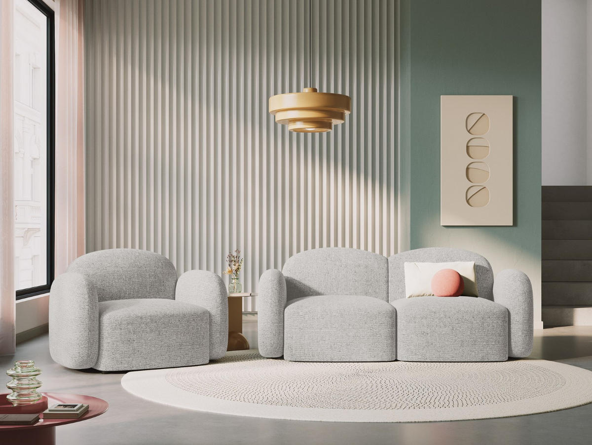 SOFA Blair aus Chenille-Stoff silber meliert 2 Sitzplätze - Silberfarben, Textil (87/80/194cm) - Micadoni