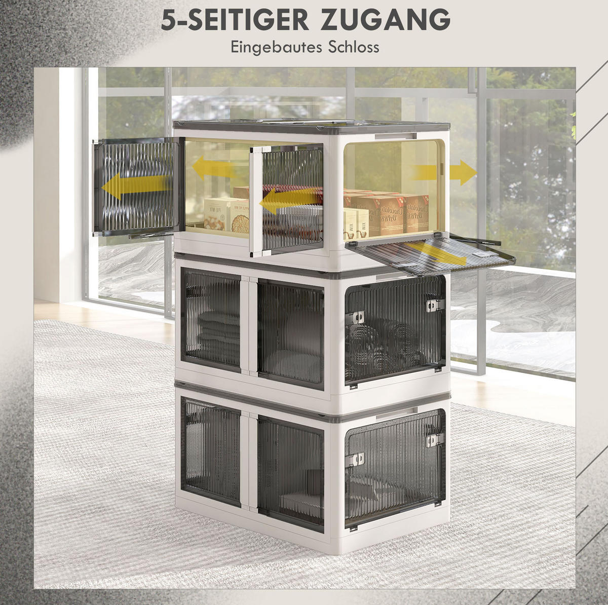 REGALAUFSATZ aus Kunststoff 42x60x34 cm Weiß faltbar mit Rollen, 5-seitigem Zugang und stapelbarem Design - Weiß, Kunststoff (60/34/42cm) - Modfu