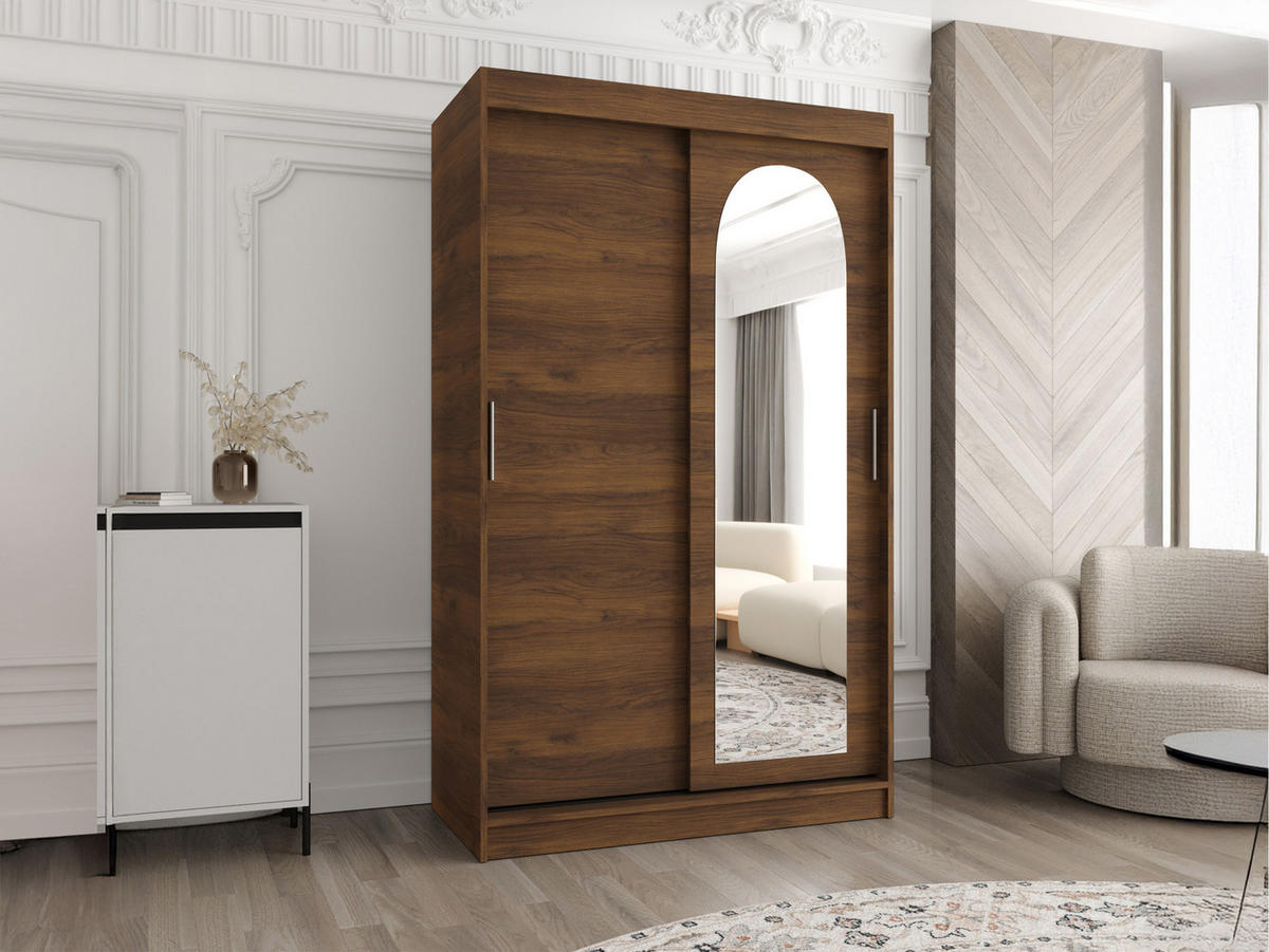 SCHWEBETÜRENSCHRANK Selfie 120 cm - Silberfarben/Nussbaumfarben, Holzwerkstoff/Kunststoff (120/200/62cm) - MIRJAN24