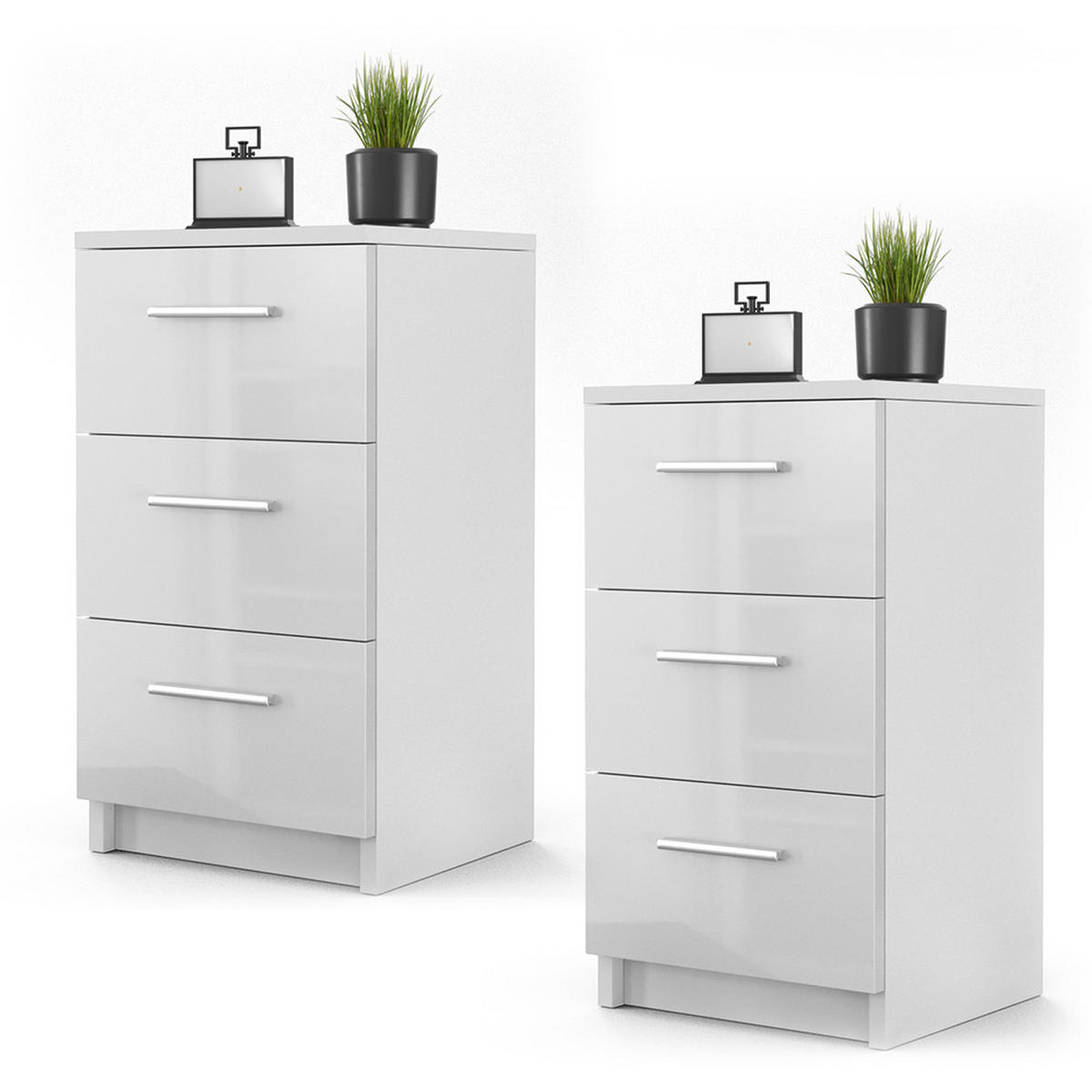 NACHTTISCH Weiß Hochglanz 38 x 66 cm 2er Set - Weiß Hochglanz, Holzwerkstoff (38/66/35cm) - Vicco