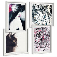 BILDER SET 4er Set - 50x50 cm & 40x60 cm Weißer Rahmen - Abstrakte Katzenmalereien - Weiß, Kunststoff (50/50cm) - TULUP
