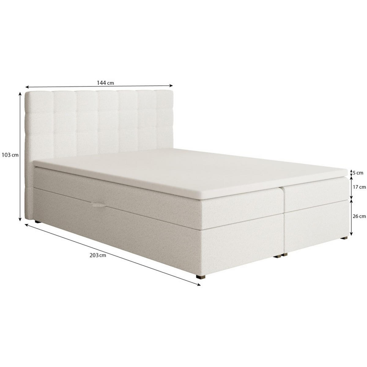 POLSTERBETT Topiq I 144/203/103 hellgrau, Bouclé-Stoff - Hellgrau, Holzwerkstoff (140/200cm) - Beautysofa