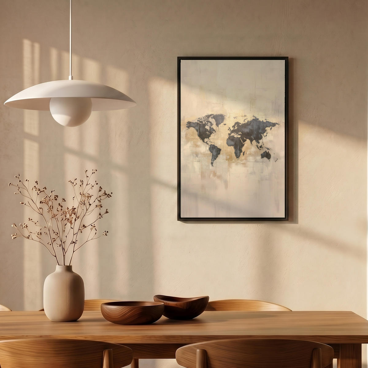 LEINWAND Bilder mit Rahmen - Weltkarte - Gold - Schwarz - Abstrakt - 40x60 - Kupferfarben, Textil (40/60cm) - MuchoWow