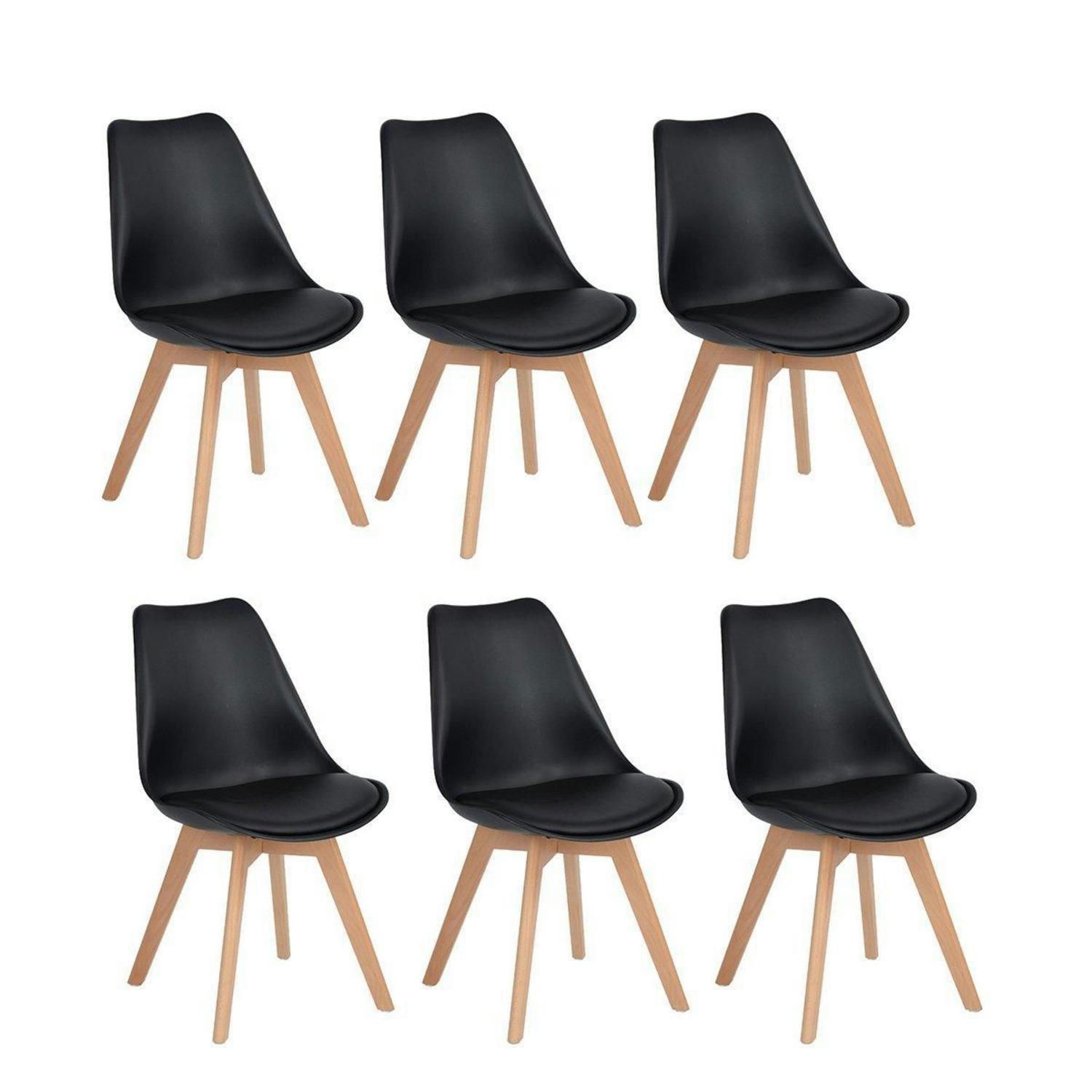 ESSZIMMERSTUHL 6er Set Schwarz mit Massivholzbeinen - Schwarz, Holz (47.5/82/41cm)