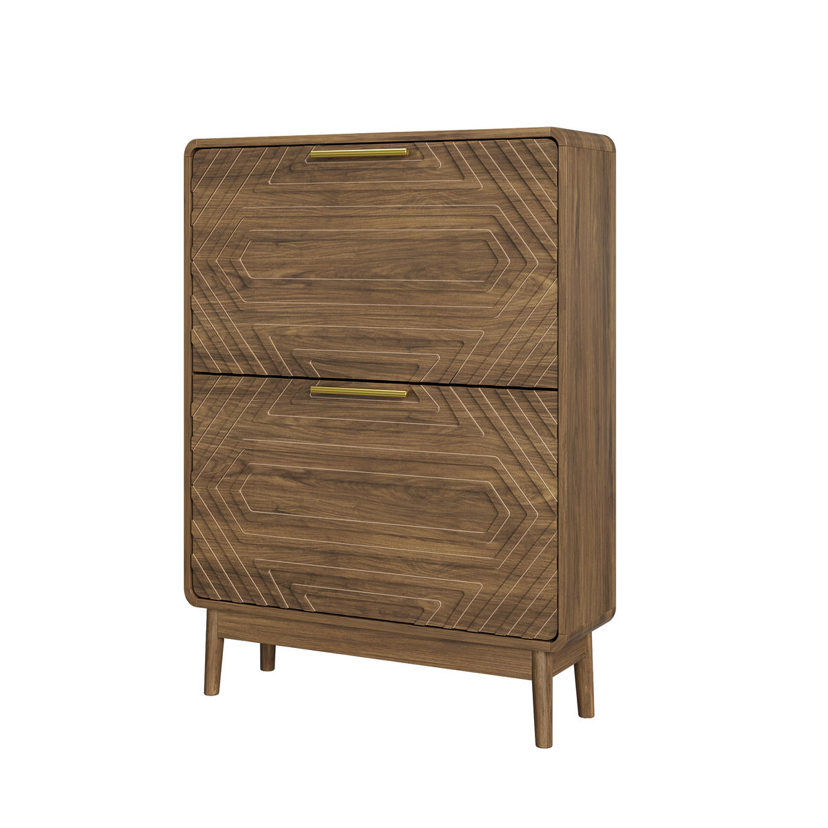 SCHUHSCHRANK Walnuss Mid-Century 60cm mit 2 Klappfächern & Regal - Walnussfarben, Holzwerkstoff (60/95/24cm) - Urban Meuble