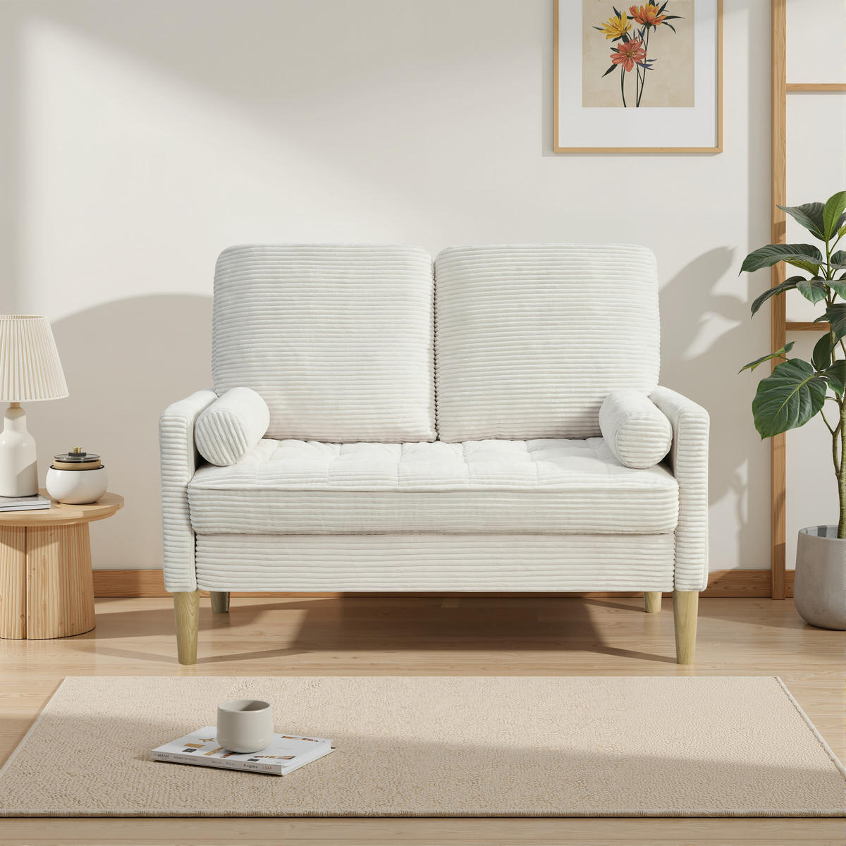 2-SITZER SOFA Cord Beige - Beige, Holz/Holzwerkstoff (121/87/76cm) - WISHDOR