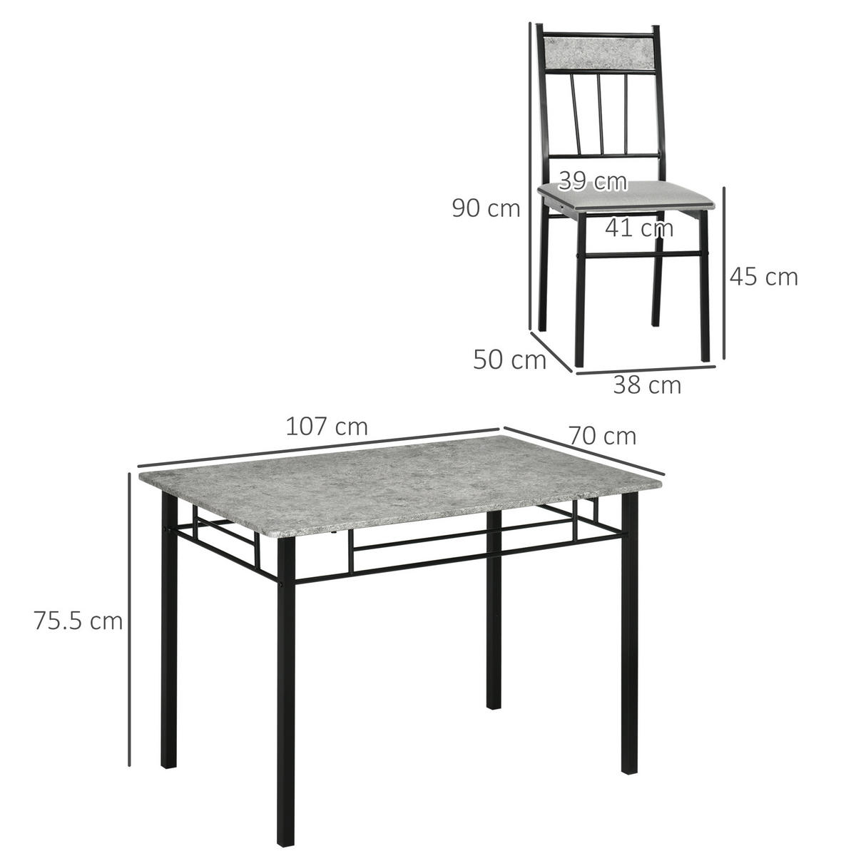 ESSZIMMER-SET, Metall rechteckig 5-teilig, grau-schwarz - Grau, Holzwerkstoff (70/75.5/107cm) - Vallsero