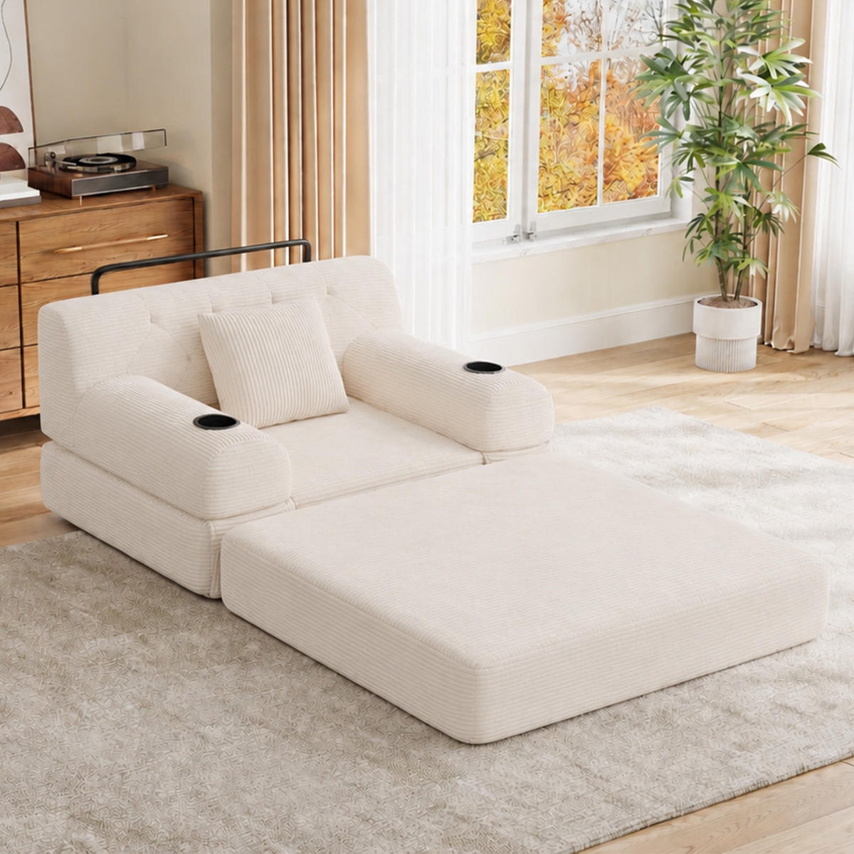 SCHLAFSESSEL Cord komprimiert, DE-42543, Beige - Beige, Metall (107/81/80cm) - ComfortXL