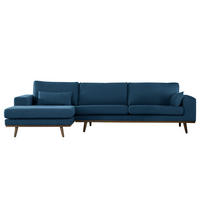 ECKSOFA mit Longchair - Blau/Eichefarben, Naturmaterialien/Eichenholz (281/153cm) - home24