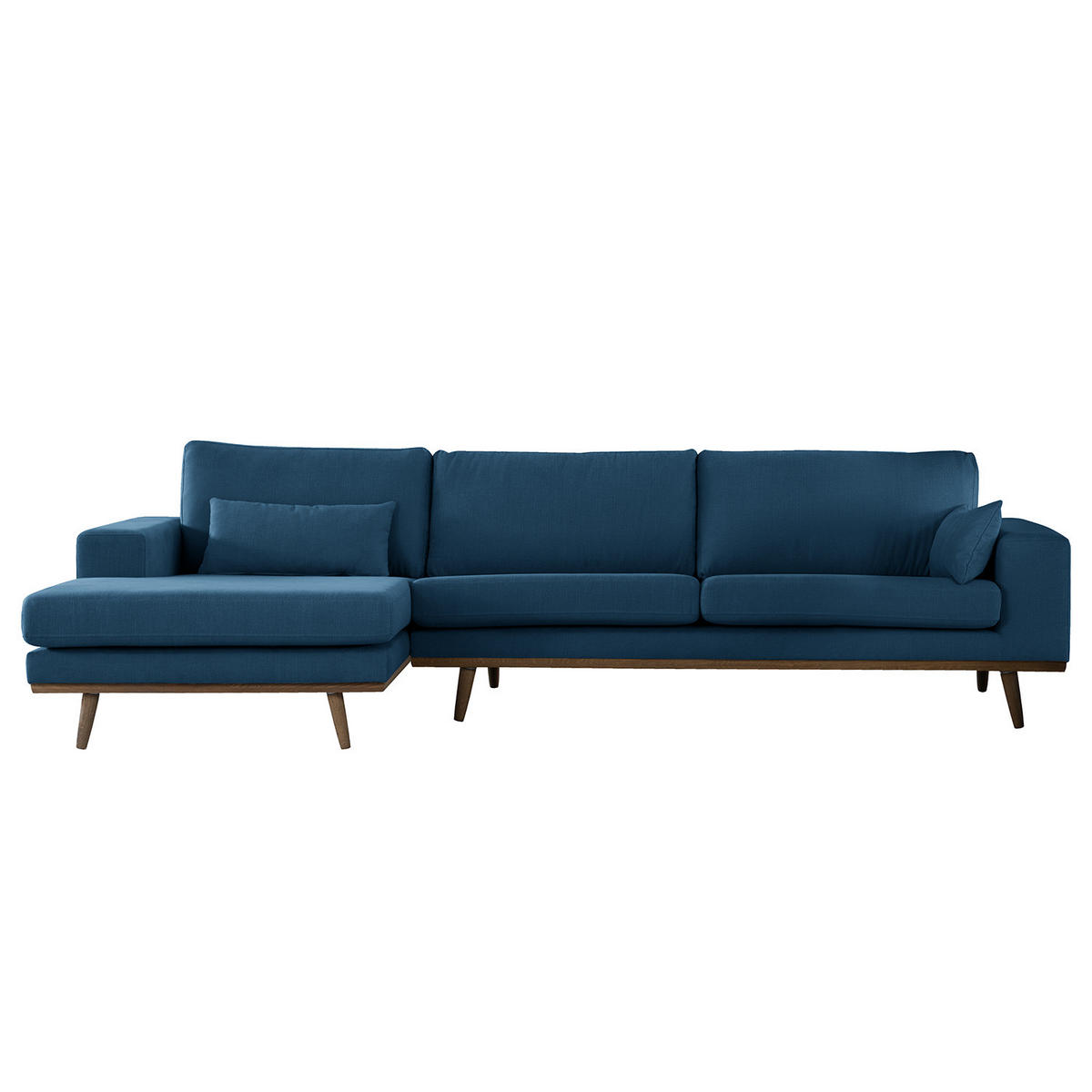 ECKSOFA mit Longchair - Blau/Eichefarben, Naturmaterialien/Eichenholz (281/153cm) - home24
