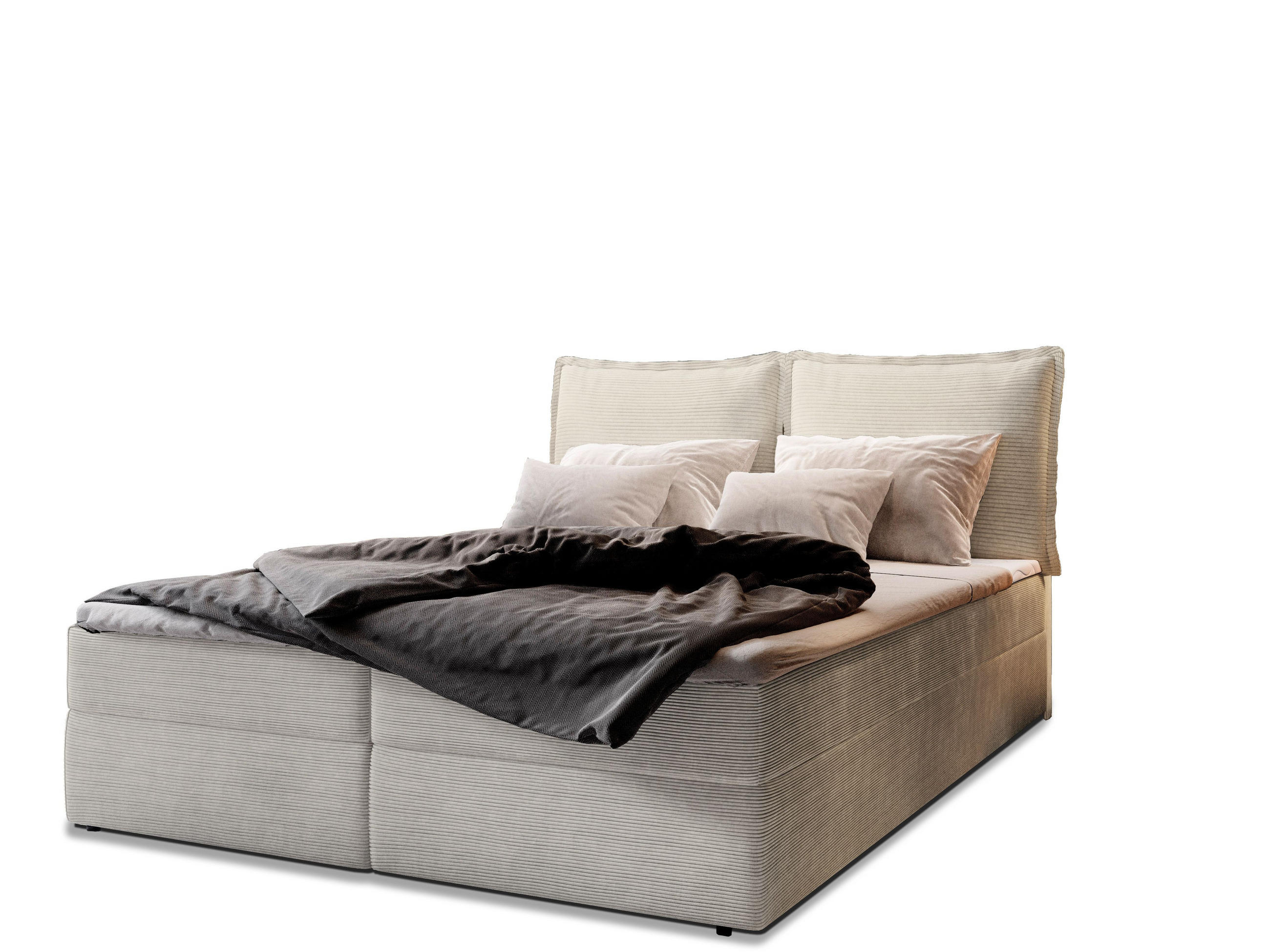 BOXBETT LENTE 180x200 cm mit Matratze und Topper - Beige - Beige, Holz (180/200cm) - MASSENO