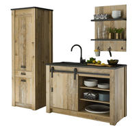KÜCHENBLOCK in Used Wood Vintage 210 cm, Küchenschrank Set 3-teilig mit Schiebetüren und Soft-Close - Anthrazit/Schwarz, Holzwerkstoff/Metall (210/201/64cm) - Furn.Design