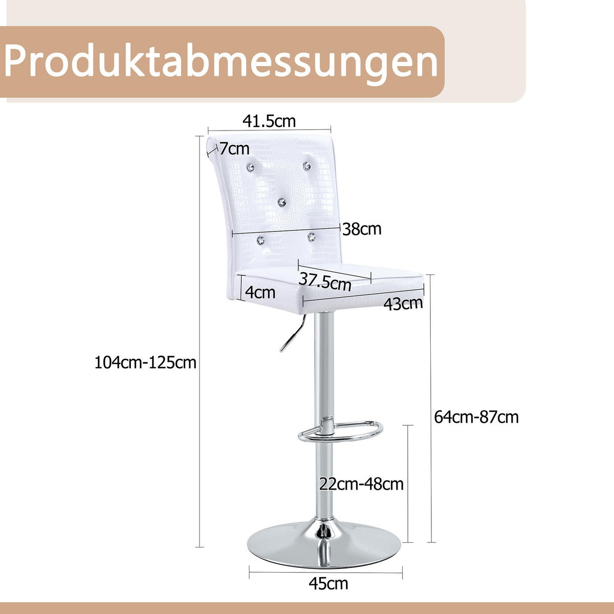 ESSZIMMERSTUHL 2er-Set mit Kristallknopf PVC White - Weiß, Metall (42/125/55.3cm) - Meubliv