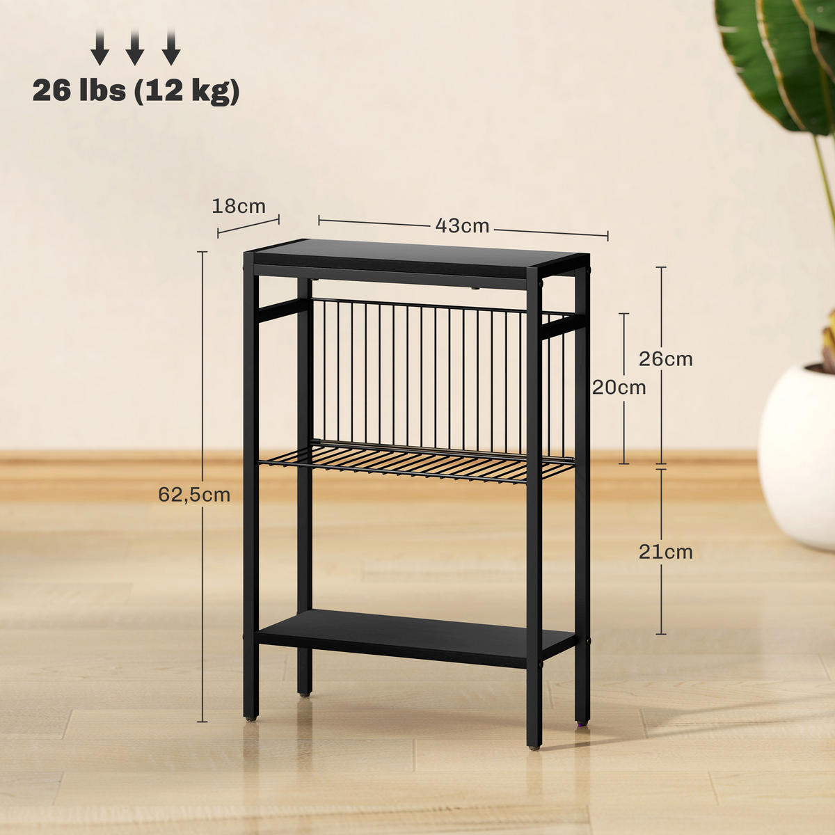 BEISTELLTISCH mit 2 Ablagen, Schwarz - Schwarz, Karton (43/18/62.5cm) - HOMCOM