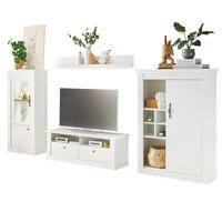 WOHNWAND weiß Pinie Landhaus, Wohnkombination 4-teilig, Soft-Close-Funktion - Silberfarben/Weiß, Holzwerkstoff/Metall (334/170/45cm) - Furn.Design