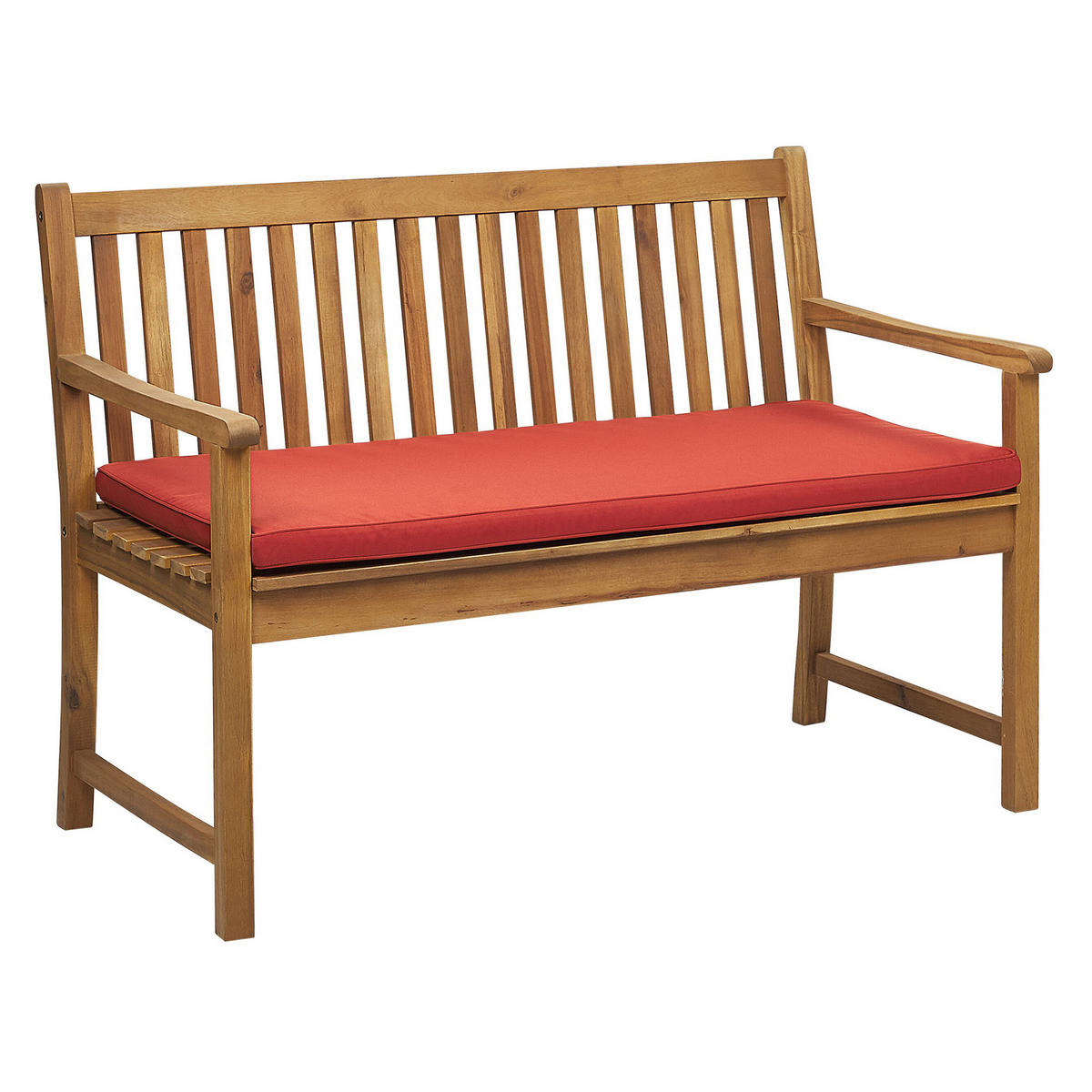 GARTENBANK zertifiziertes Holz hellbraun Auflage terracotta 120 cm Vivara - Hellbraun/Terra cotta, Holz (120/88/61cm) - Beliani