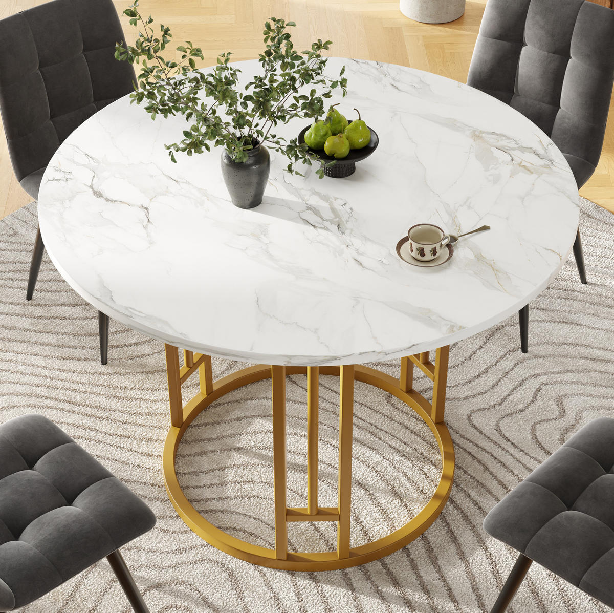 ESSTISCH rund, MDF mit Marmoroptik & Metallgestell, 80/80/76 cm, Weiß - Weiß, Holzwerkstoff (80/80/76cm) - Redom