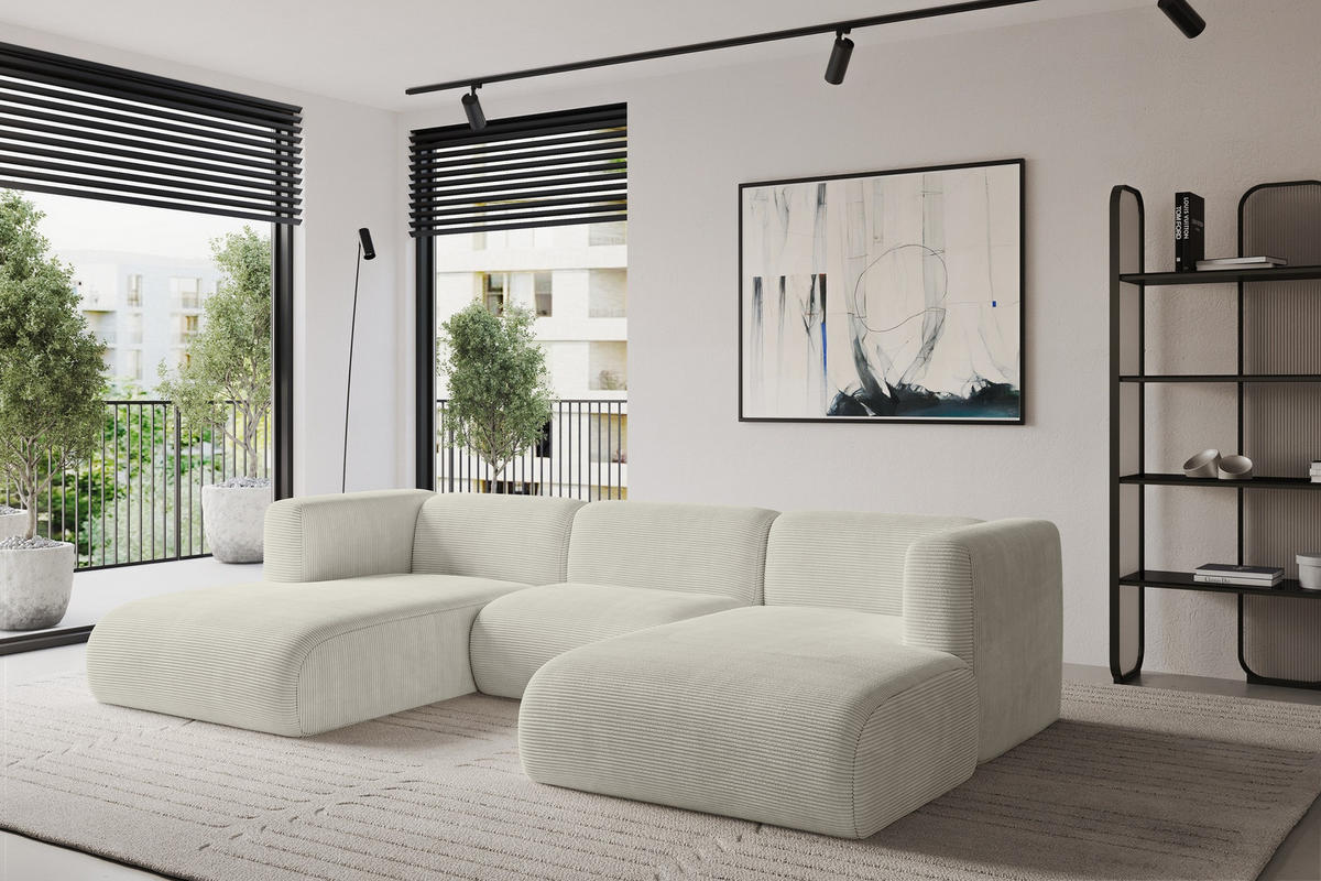 WOHNLANDSCHAFT MIRA-U1 317x179x70 Creme Cord - Ecru/Creme, Holzwerkstoff/Kunststoff (317/70/179cm) - ALTDECOR
