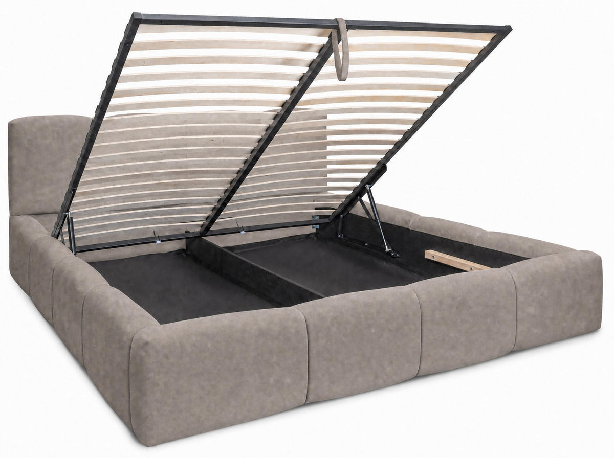 POLSTERBETT Amore Taupe 180/200 cm Samt mit Bettkasten - Taupe, Textil/Metall (180/200cm) - wonello