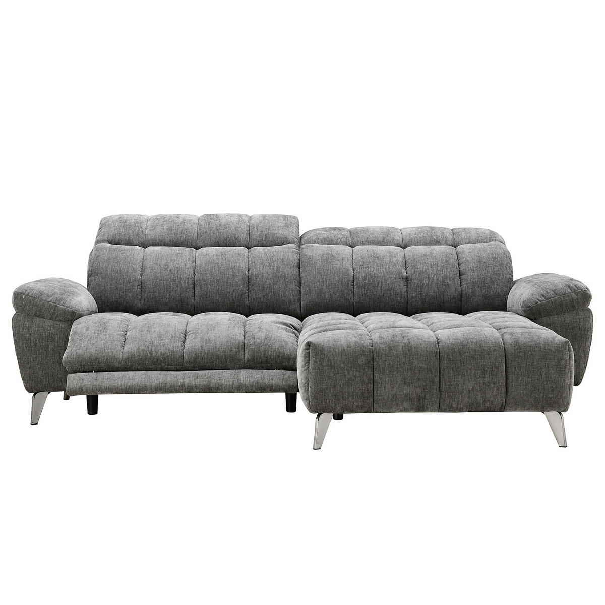 ECKSOFA mit Longchair - Grau - Chenille - Braun/Grau, Textil/Metall (266/178cm) - home24