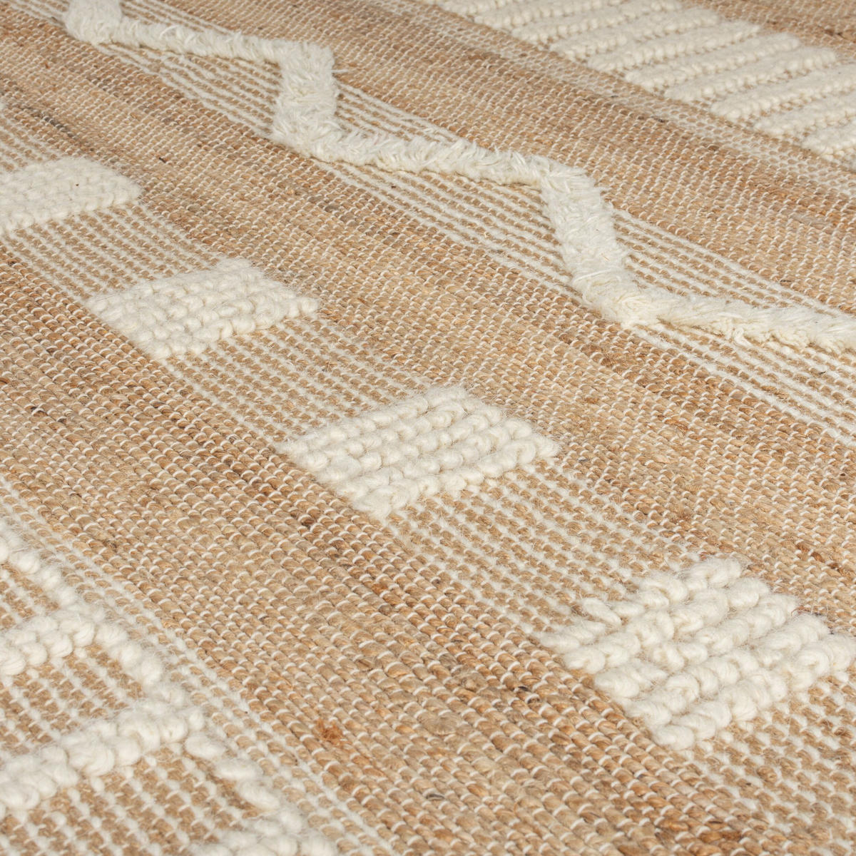 TEPPICH Hoch-Tief Struktur Gestreift, Ethno-Stil, mit Fransen wendbar, Esszimmer Natur-Weiß Läufer 60x230 - Weiß, Textil (60/230cm) - KADIMA DESIGN