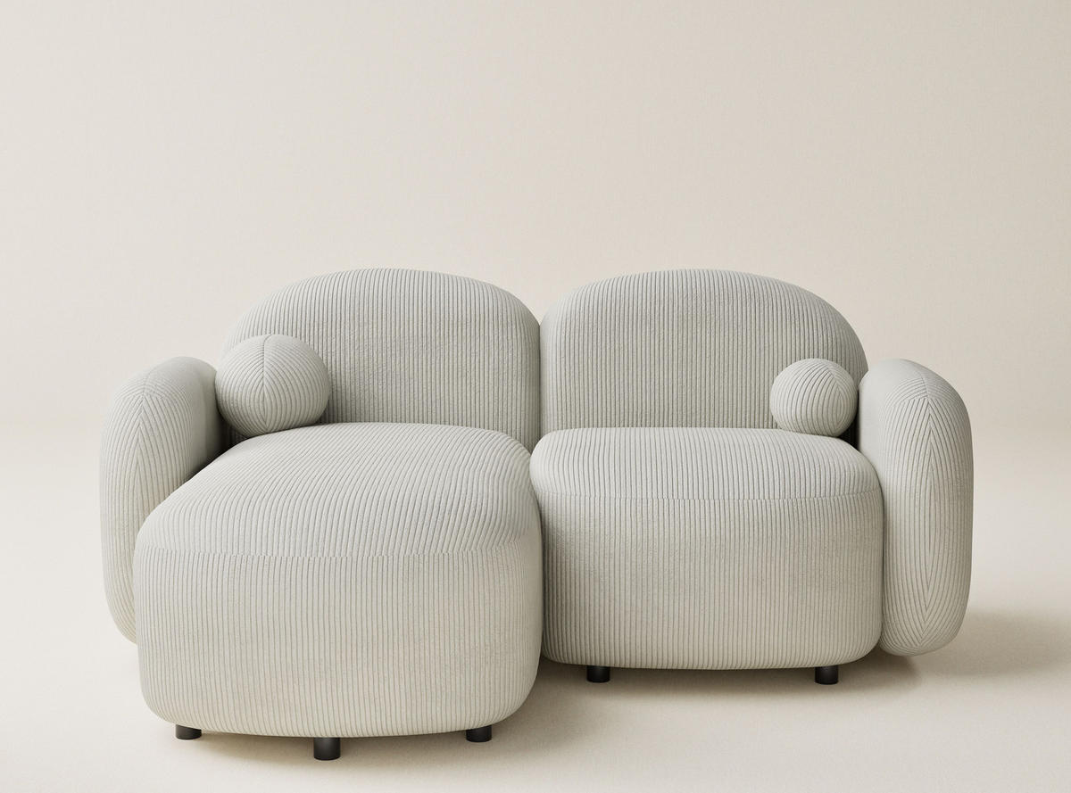 ECKSOFA Bahama Creme Samtstoff - Links Seite - Hellgrau/Schwarz, Holz/Holzwerkstoff (146/190cm) - Maison de Reve