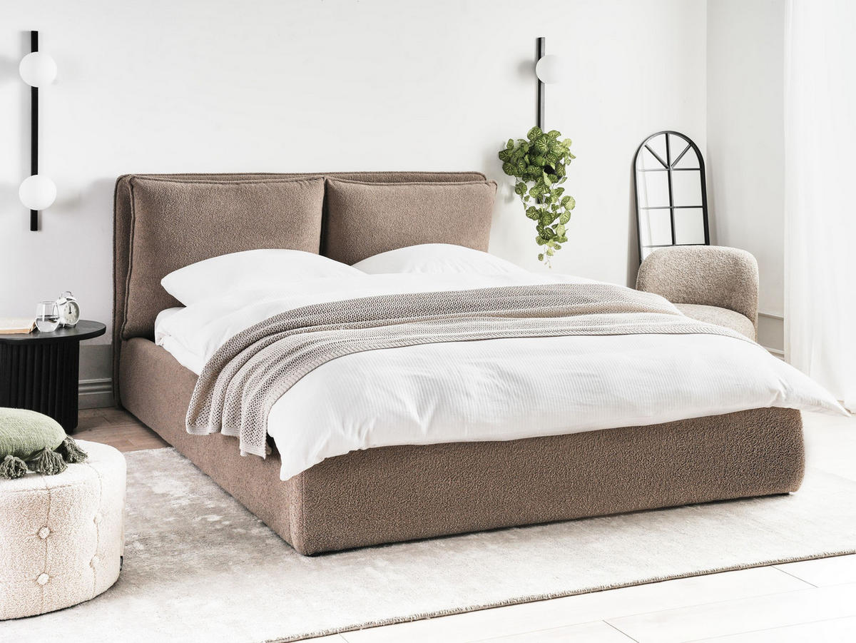 BETT mit Stauraum 160x200 cm Beige Bajonna - Taupe, Textil (160/200cm) - Beliani