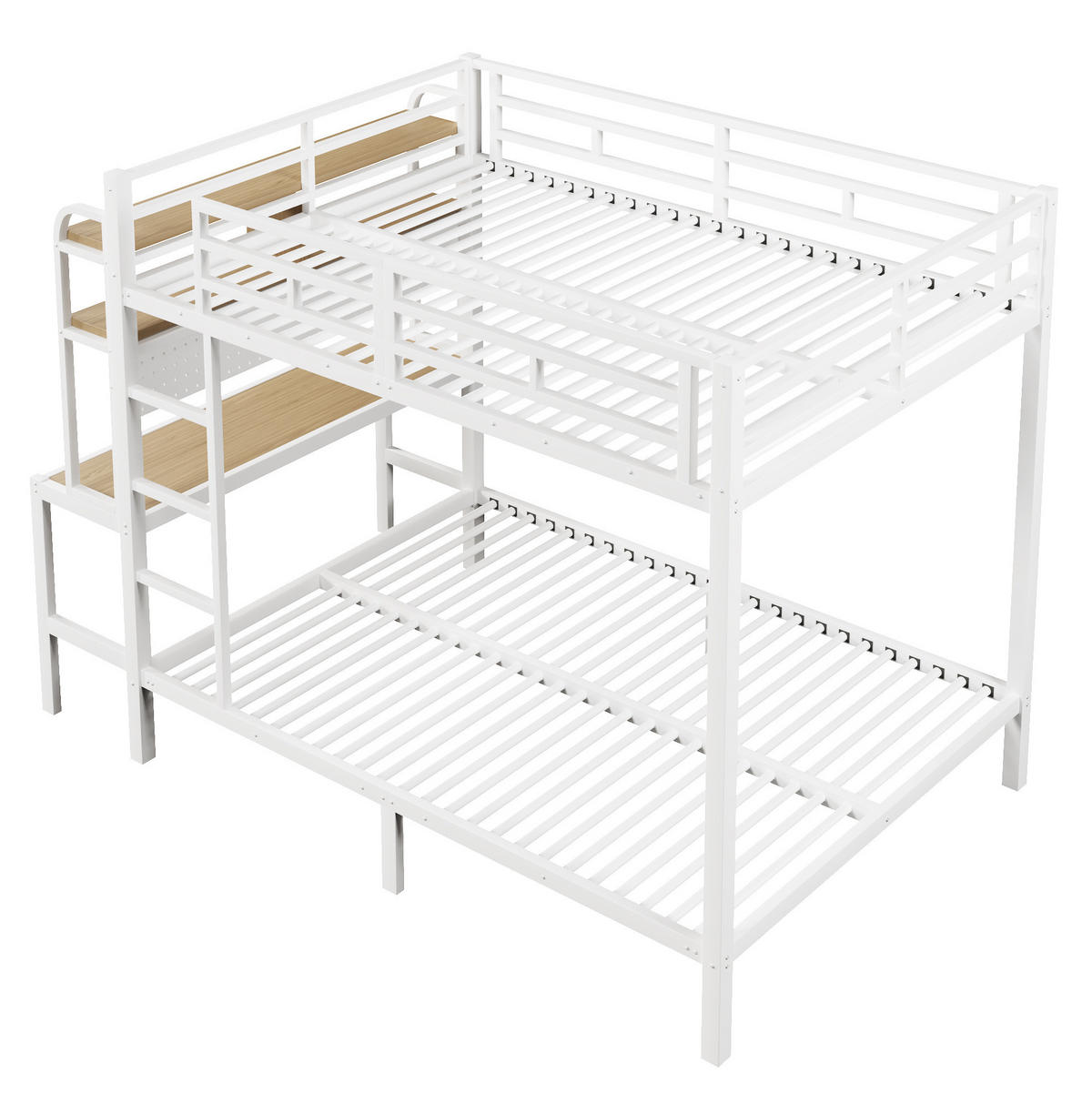 ETAGENBETT 140/200 cm in Weiß mit Schreibtisch, Ablagefächern und LED-Beleuchtung - Weiß, Metall (140/200cm) - Flora Grace