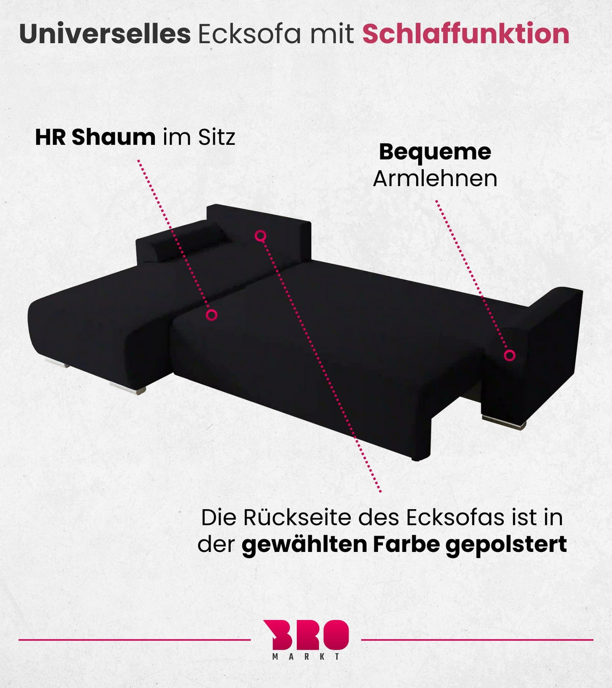 ECKSOFA Sydney mit Schlaffunktion Schwarz Leinenoptik - Schwarz, Textil (280/184cm) - Bromarkt