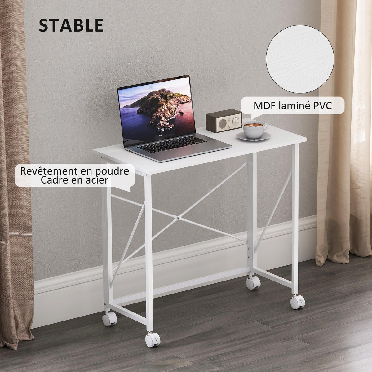 COMPUTERTISCH Weiß klappbar mit Rollen 80/40/75 cm - Weiß, Holzwerkstoff (40/80/75cm) - PANGIVO