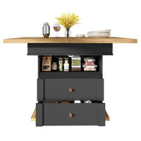 ESSTISCH aus MDF 110-140x80x75 cm Schwarz/Natur ausziehbar mit Stauraum und magnetischer Klapptür - Schwarz, Holzwerkstoff (110/80/75cm) - Modfu