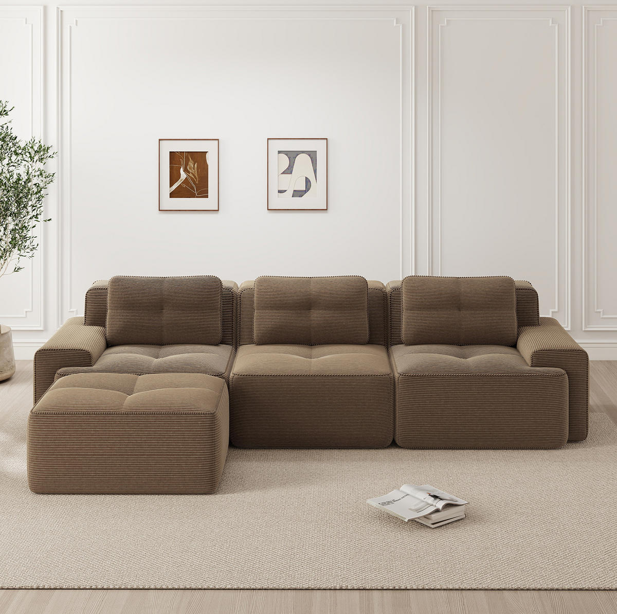 ECKSOFA 293/177/69 cm braun aus Cord ohne Montage mit Tiefsitz - Braun, Textil (177/293cm) - OKWISH