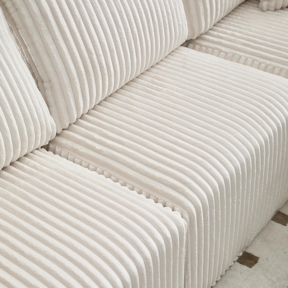 ECKSOFA Cord Beige mit Kissen, Seitentaschen und Getränkehalter - Beige, Textil (257/160cm) - WISHDOR