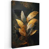 LEINWANDBILD Golden Leaf Komposition - Botanical Luxury Deko XXL 80x120 cm - Goldfarben/Schwarz, Textil (80/120cm) - MuchoWow