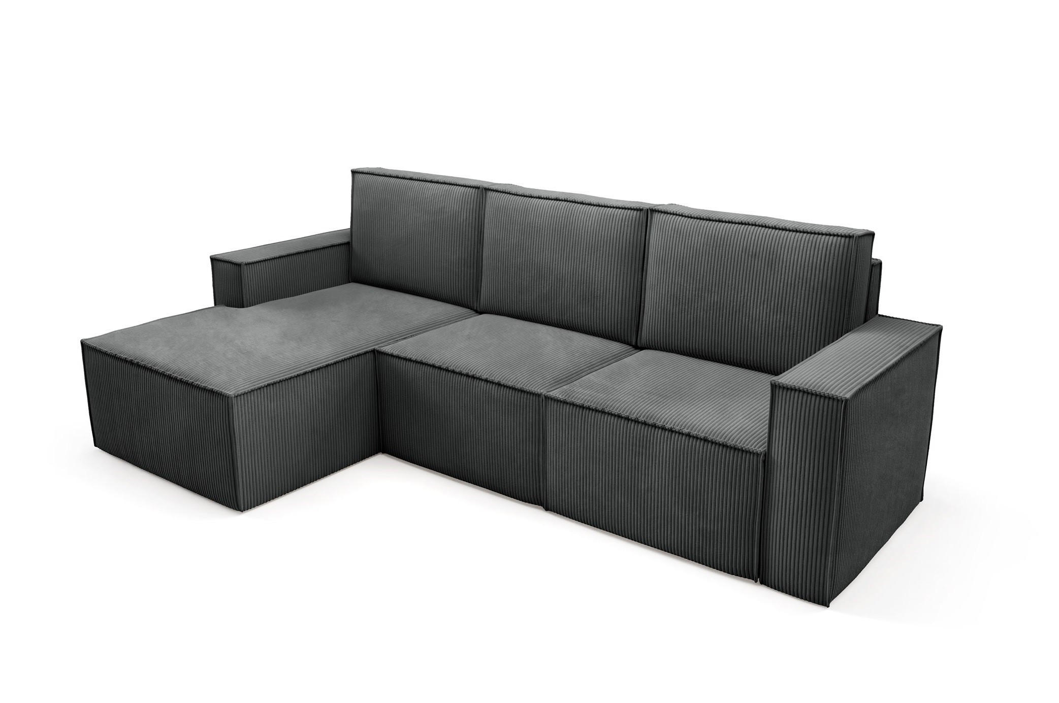ECKSOFA Orto Dunkelgrau, Dreisitzer Kordecksofa rechte seite - Dunkelgrau, Holzwerkstoff/Textil (180/142cm) - Bettso