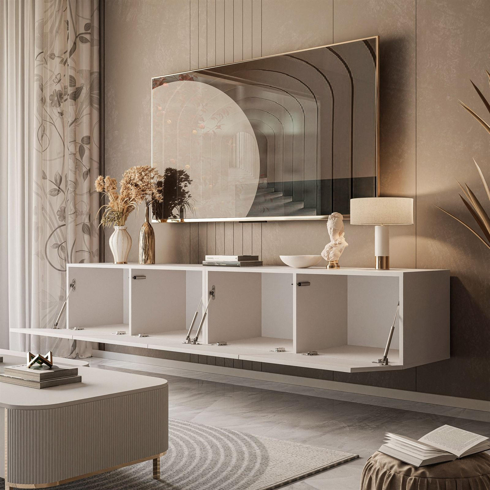 Thumbnail - Lookway Hängeschrank, Kaschmir, Holzwerkstoff, Uni, Rechteckig, 200x36x40 cm, Wohnzimmer, Wohnwände, Lowboards, Lowboard...