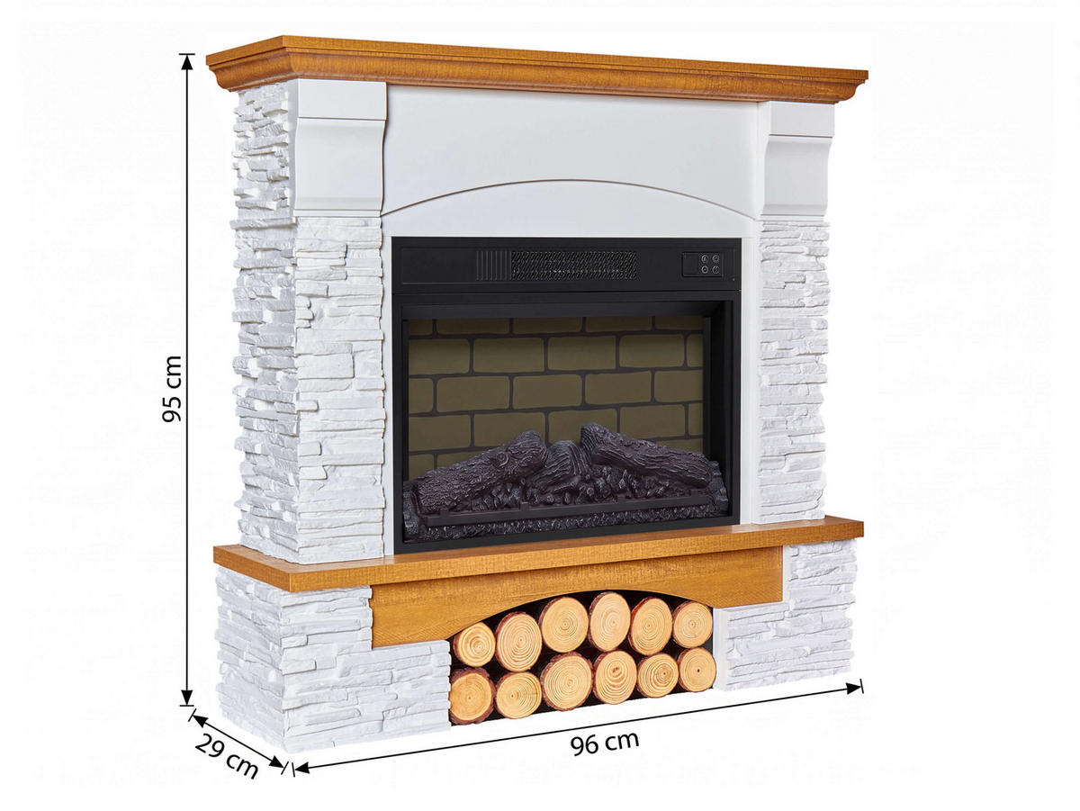 ELEKTROKAMIN Roxwell AF23BS – Eiche, freistehend, MDF-Verkleidung, 3D-Flammeneffekt, LED-Beleuchtung, Heizfunktion - Weiß, Glas/Holzwerkstoff (96/95/29cm) - ArtiFlame