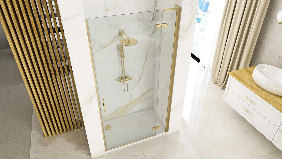 DUSCHTÜR Rea Hugo 100 Gold Brush + Profil - Goldfarben, Glas (10/200.5cm) - REA
