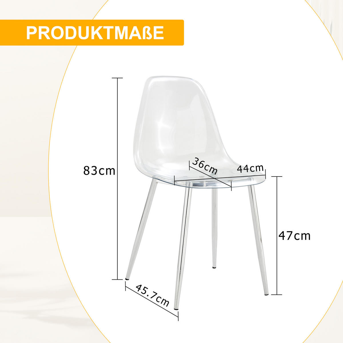 ESSZIMMERSTUHL 4er-Set 83 cm Kunststoff Transparent Metallbeine Silber - Silberfarben, Metall (45.7/83/44cm) - Meubliv