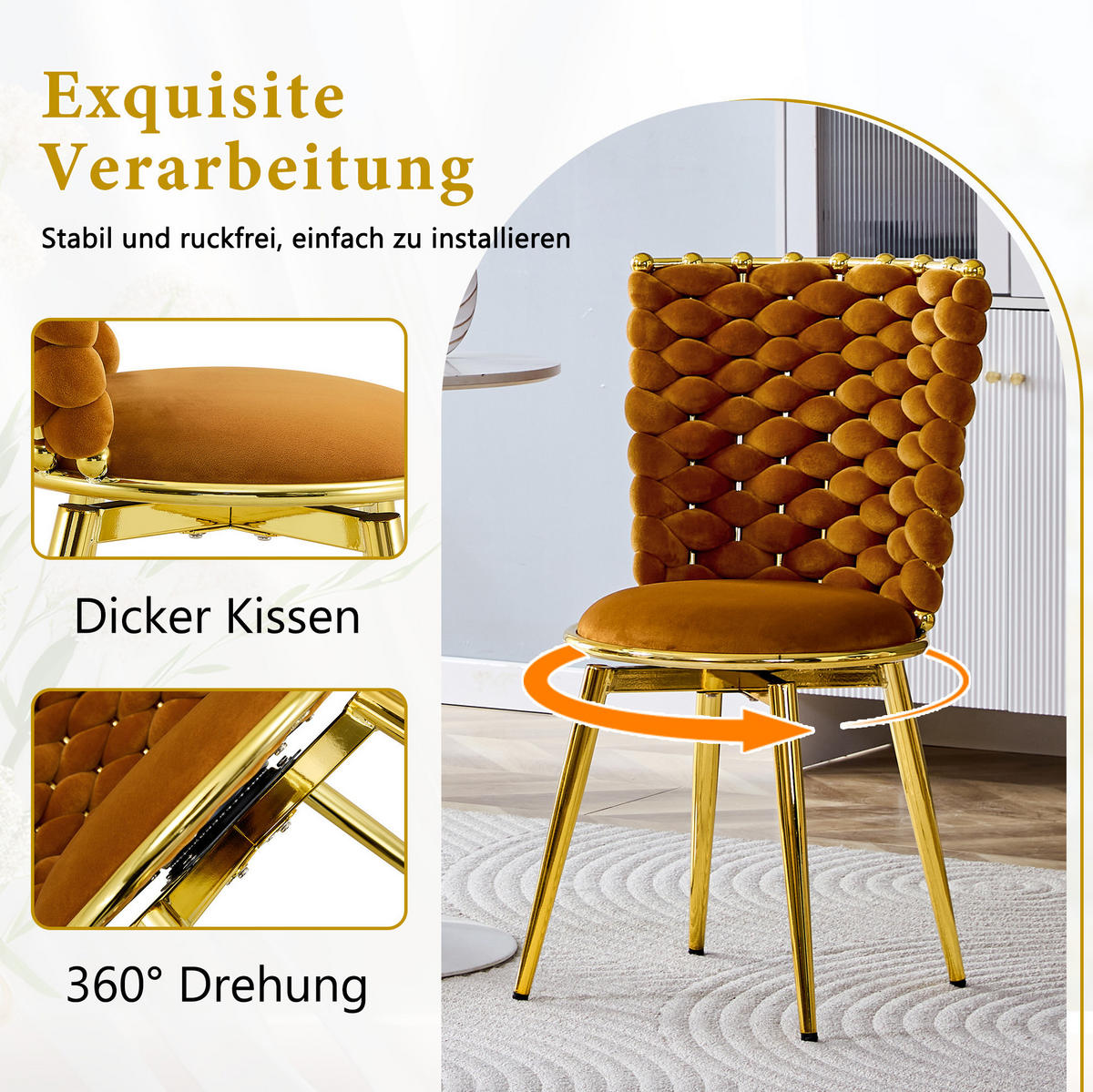 ESSZIMMERSTUHL 2er-Set Samt Orange mit goldfarbenen Beinen - Orange, Metall (50.8/87.63/53.3cm) - Meubliv