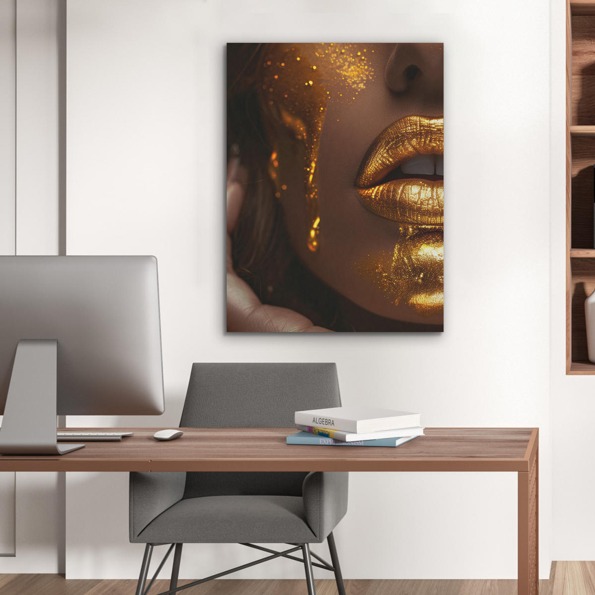 AKUSTIKPANEEL Frau - Gold - Luxus - Porträt 60x80 cm - Goldfarben, Textil (60/0.9/80cm) - MuchoWow