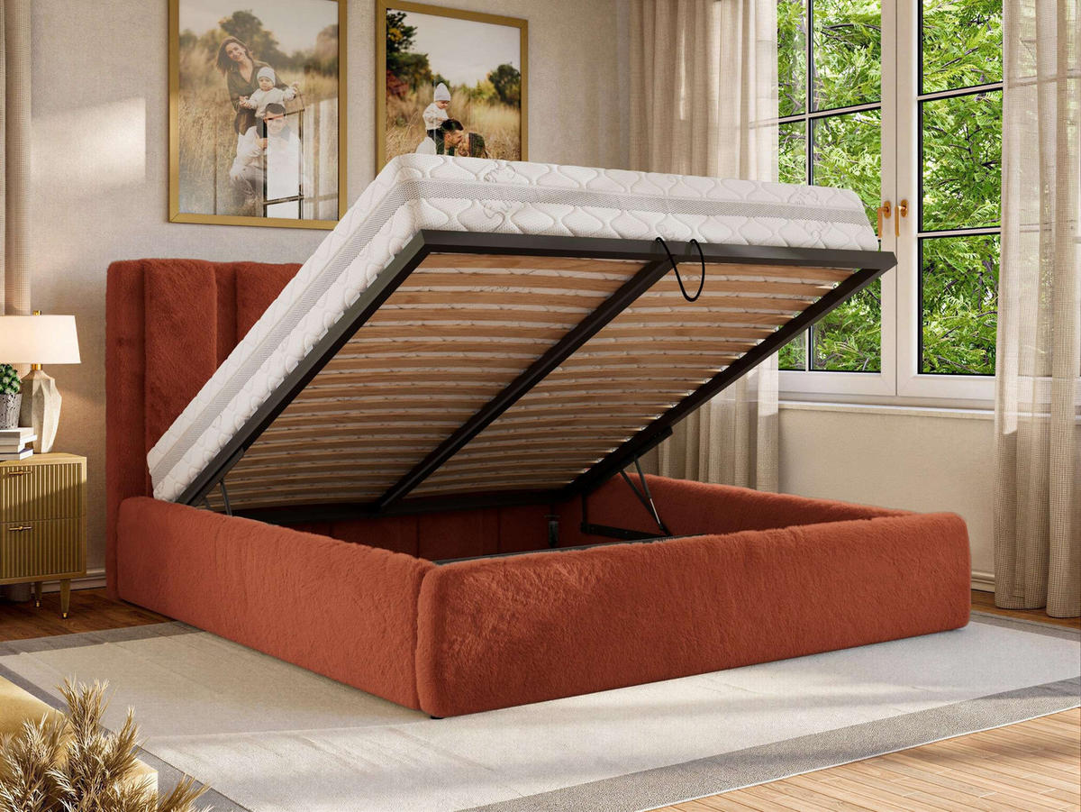 POLSTERBETT SAVINO CLASSIC 160/200 - Orange Plüsch - Pocket-Matratze - Orange, Textil (160/200cm) - MKS