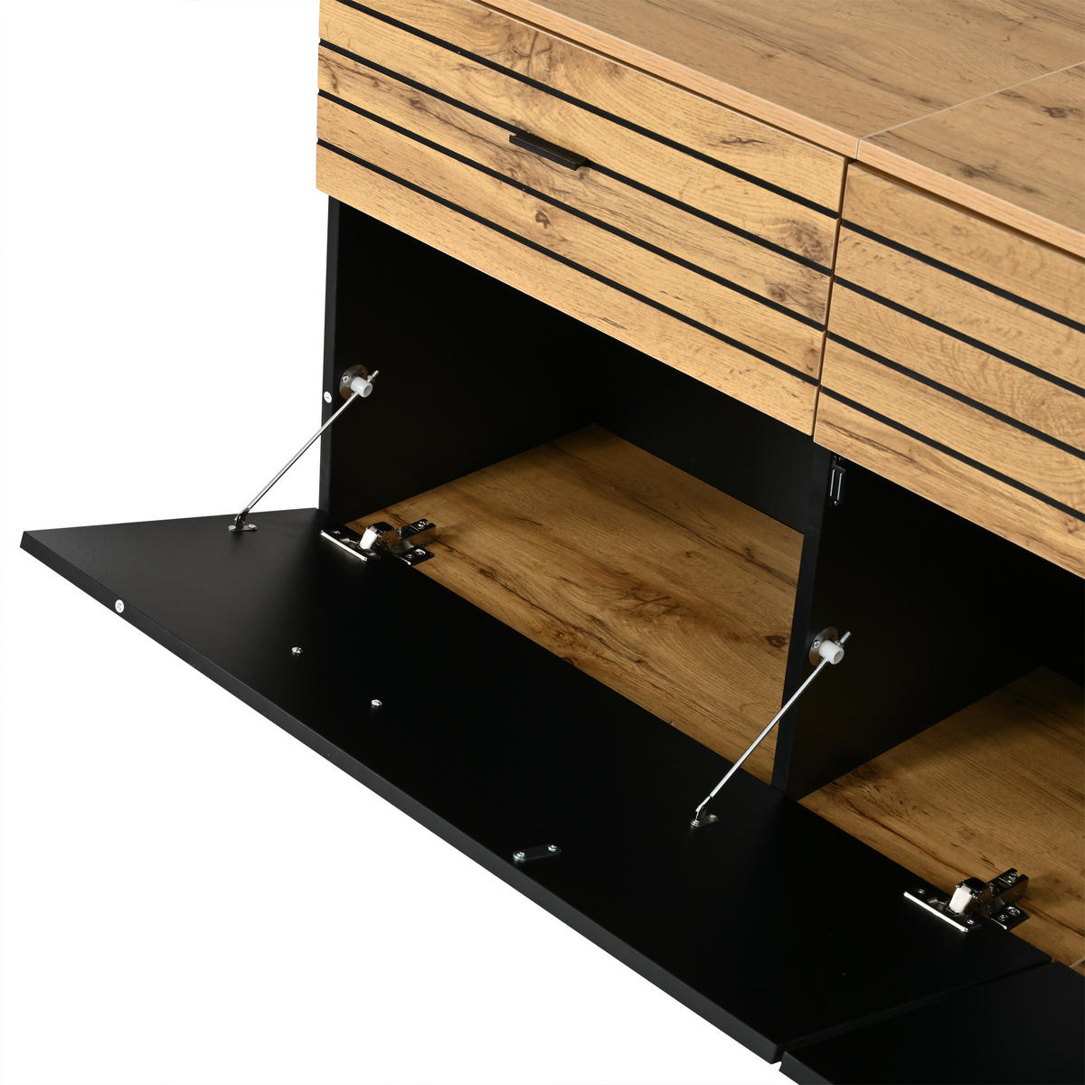 TV‑SCHRANK Naturholz‑Schwarz mit Schubladen und Klapptüren 168 × 38 × 59 cm - Naturfarben, Holzwerkstoff (168/59/38cm) - Luhomfu