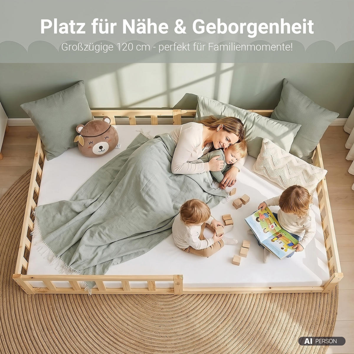 BODENBETT 120x200 cm Natur mit Lattenrost - Naturfarben, Holz (120/200cm) - Homestyle4u