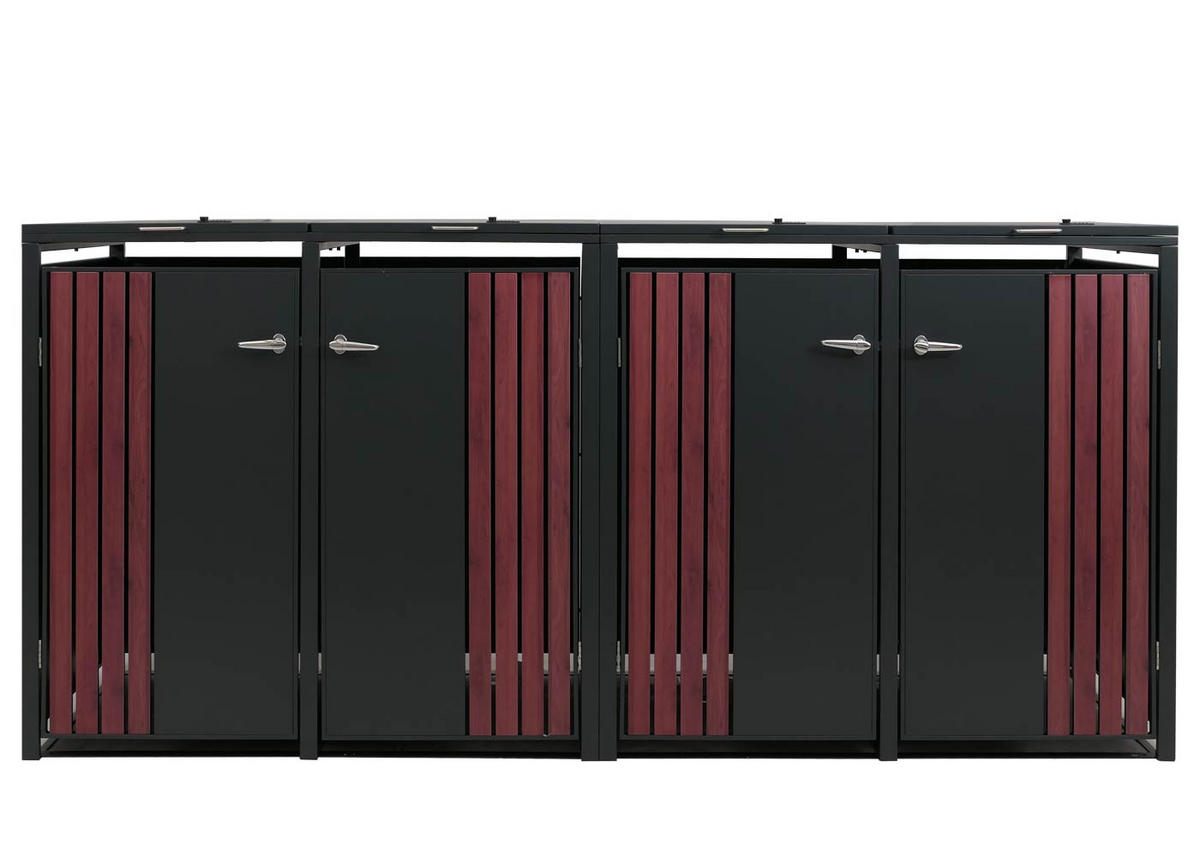 MÜLLTONNENBOX 4er mit Deckel HxBxT 122x250x84cm Anthrazit Holzoptik dunkel - Anthrazit, Metall (250/122/84cm) - PROREGAL