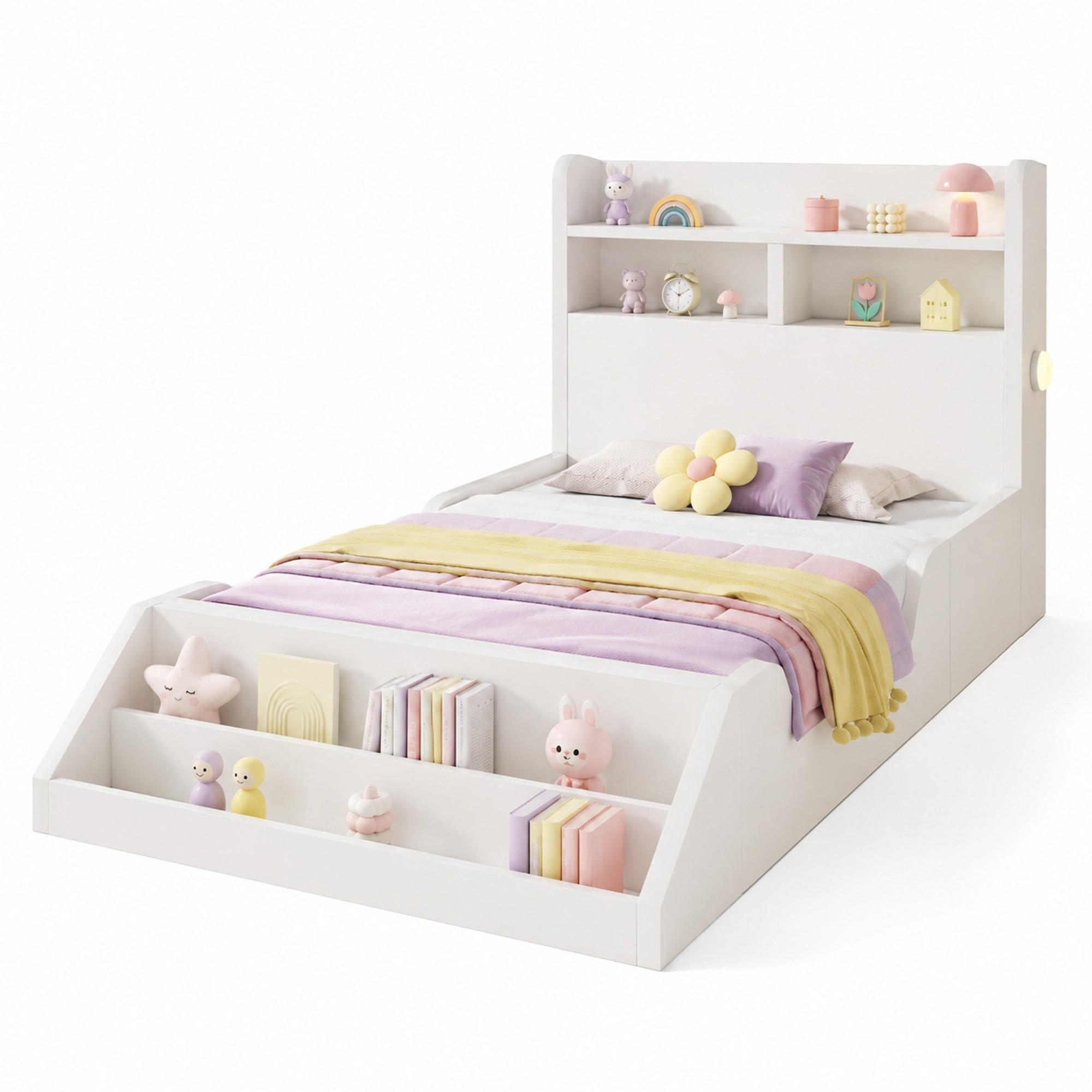 KINDERBETT 90/200 mit Nachtlichtern und Ablageflächen in Weiß - Weiß, Holzwerkstoff (90/200cm) - EVRYAE