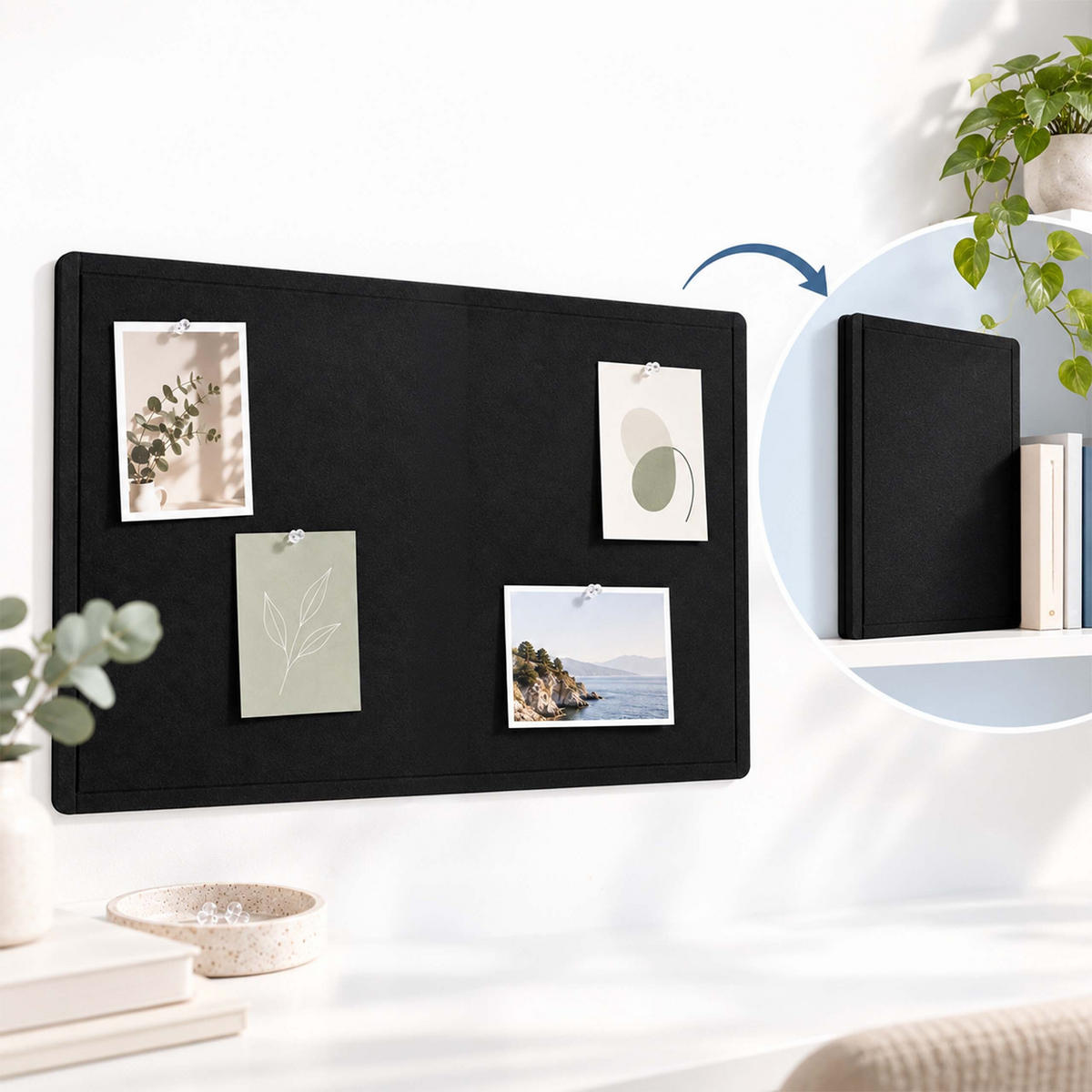 PINNWAND Schwarz Filz faltbar 84x59 cm - Schwarz, Textil (59/84/1cm) - Relaxdays