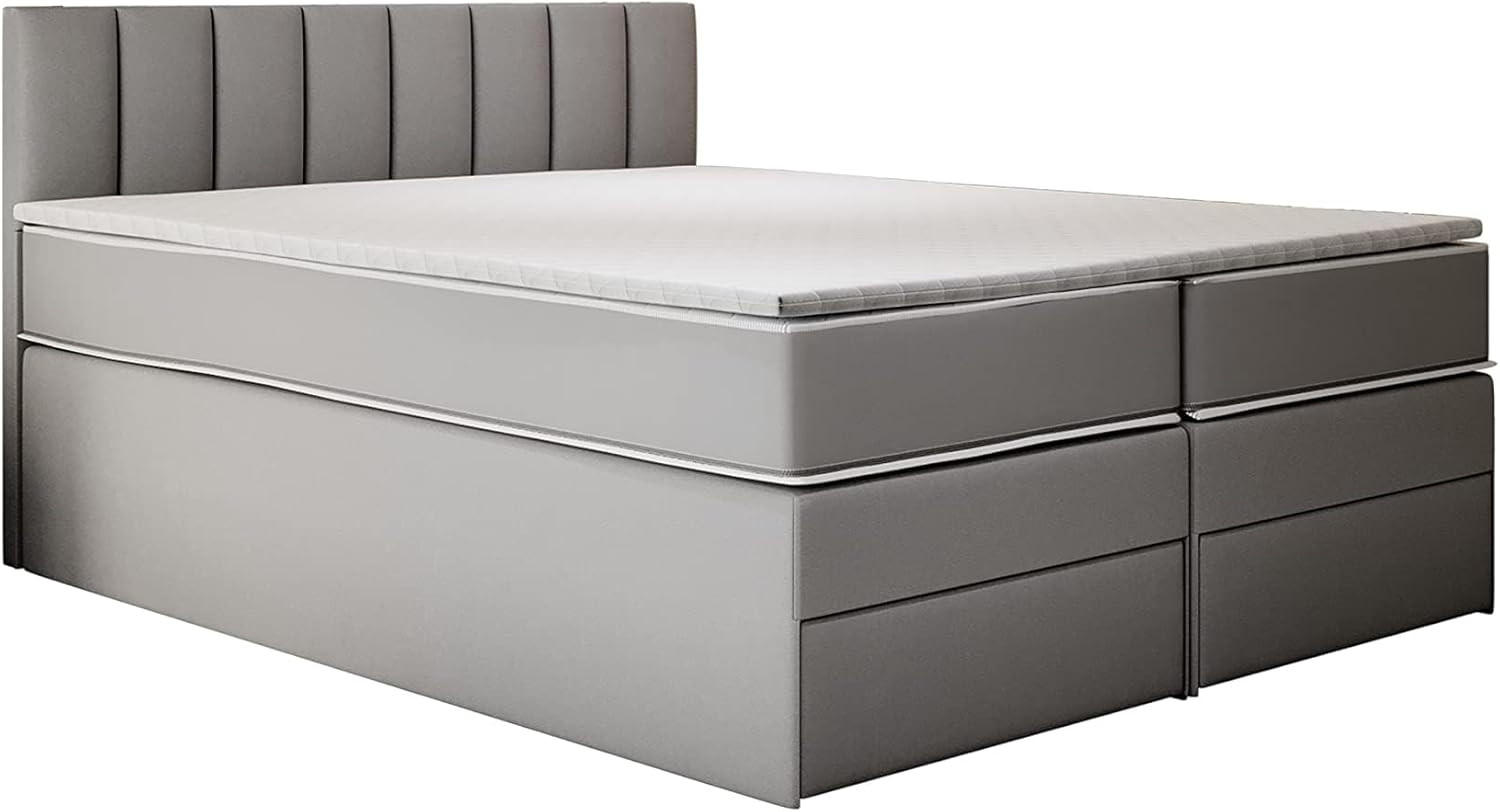 KONTINENTALBETT 100x200 cm mit Schubladen und Taschenmatratze, MIAMI, Visco Topper 5 cm, Grau - Grau, Holzwerkstoff/Kunststoff (100/200cm) - Trada