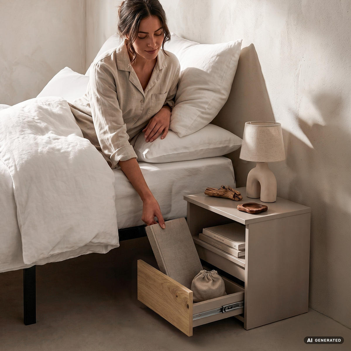 NACHTTISCH CL1 Kaschmir 40 cm 1 Schublade Front Artisan-Eiche matt 1 Einlegeboden B40xH40xT35 cm - Beige/Braun, Holzwerkstoff (40/40/35cm) - Akord